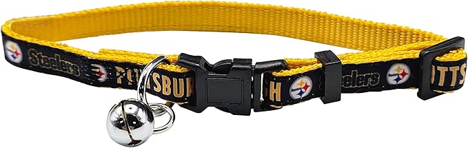 NFL CAT Collar Pittsburgh Steelers Satin Cat Collar Football Team Collar for Dogs & Cats. A Shiny & Colorful Cat Collar with Ringing Bell Pendant