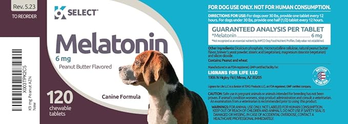 Melatonin for Dogs - 6mg 120 Peanut Butter Flavored Chewable Tablets - Dog Melatonin for Large Dogs - Melatonin Dog Treats - Improves Quiet Moments & Composure Assist for Dogs