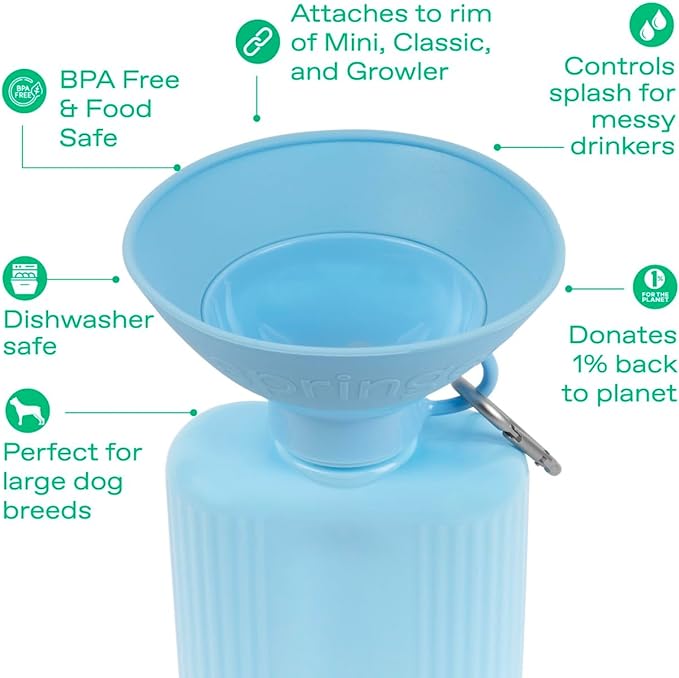 Springer Splash Shield for Mini, Classic, Growler Dog Travel Bottles - Mess Proofer & Bowl Expander for Large Breeds - BPA-Free Silicone (Not Compatible with Flip Bottle) – Sky Blue