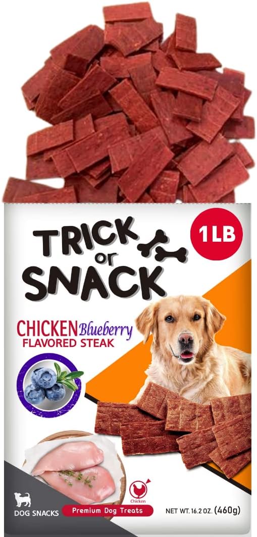 Premium 1lb Dog Jerky Treats | Dog Training | Dog Walking | Natural Grillers | Healthy Smoked Beef Chicken Salmon Chews Snacks Chicken Blueberry Steak