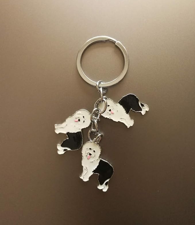 Dog Keychain, Pet Pendant Key-Ring, Cute Puppy ID Tags Metal Key Ring for Dog Lover (Old English Sheepdog)