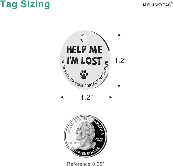 MYLUCKYTAG Stainless Steel QR Code Pet ID Tags Dog Tags - Pet Online Profile - Scan QR Receive Instant Pet Location Alert Email