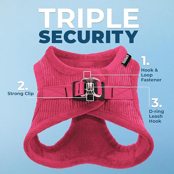 Voyager Step-in Plush Dog Harness – Soft Plush, Step in Vest Harness for Small and Medium Dogs by Best Pet Supplies - Harness (Fuchsia Corduroy), M (Chest: 16-18")
