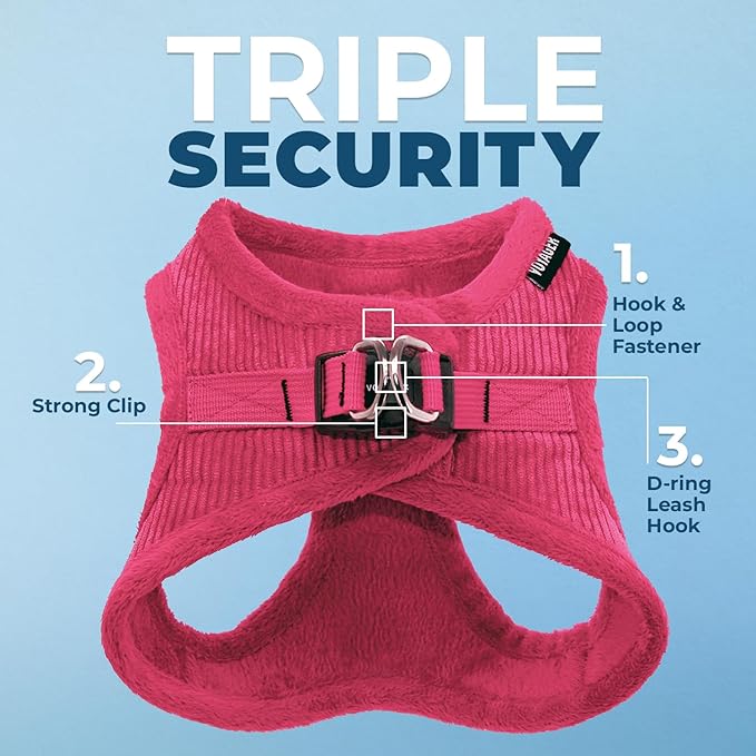 Voyager Step-in Plush Dog Harness – Soft Plush, Step in Vest Harness for Small and Medium Dogs by Best Pet Supplies - Harness (Fuchsia Corduroy), XS (Chest: 13-14.5")