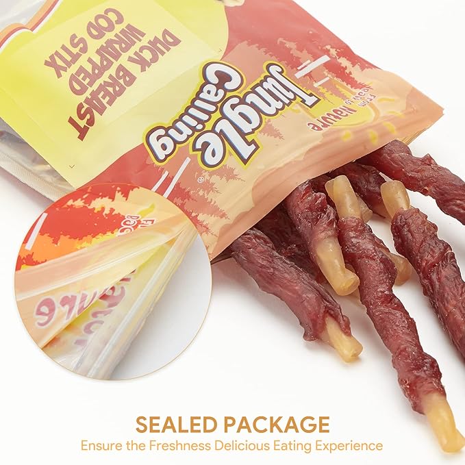 Jungle Calling Duck Wrapped Cod Sticks Dog Treats, Rawhide Free Training Rewards Snacks for Dogs, Natural Chewy Sticks Treats, 10.6oz