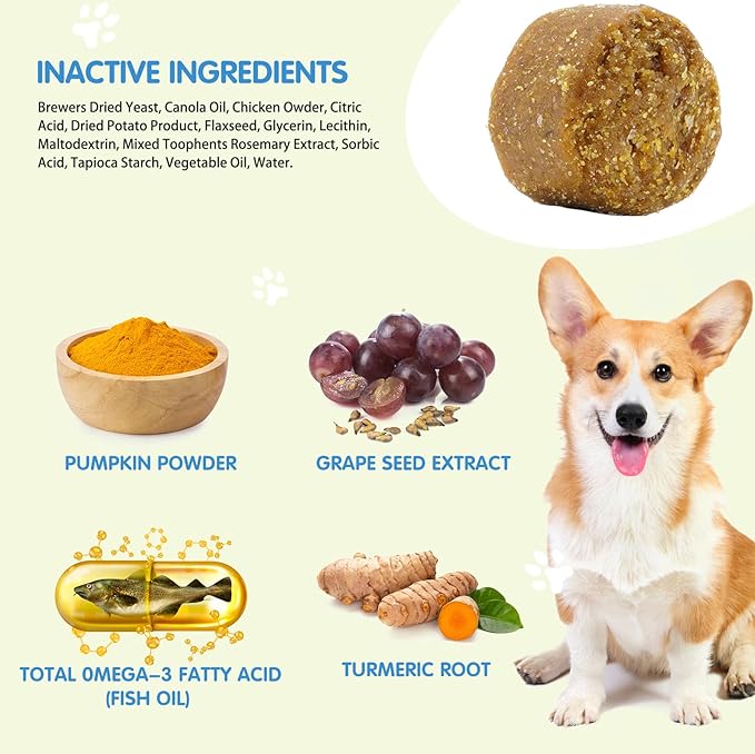 Dog Allergy Relief Chews (120 Count), Dog Allergy Chews, Itch Relief for Dogs, Omega 3 Fish Oil + Pumpkin Enzymes + DHA for Dogs, Anti Hot Spots + Seasonal Allergies, Skin & Coat Immune Health