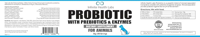 Probiotics for Dogs and Cats - Vet Formulated Pet Prebiotic & Enzyme Powder for Digestive, Gut & Immune Health - 200 Servings (50 g)