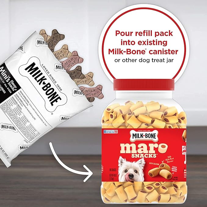 Milk-Bone MaroSnacks Dog Treats Bundle: 40 Ounce Canister + 2 Refill Packs