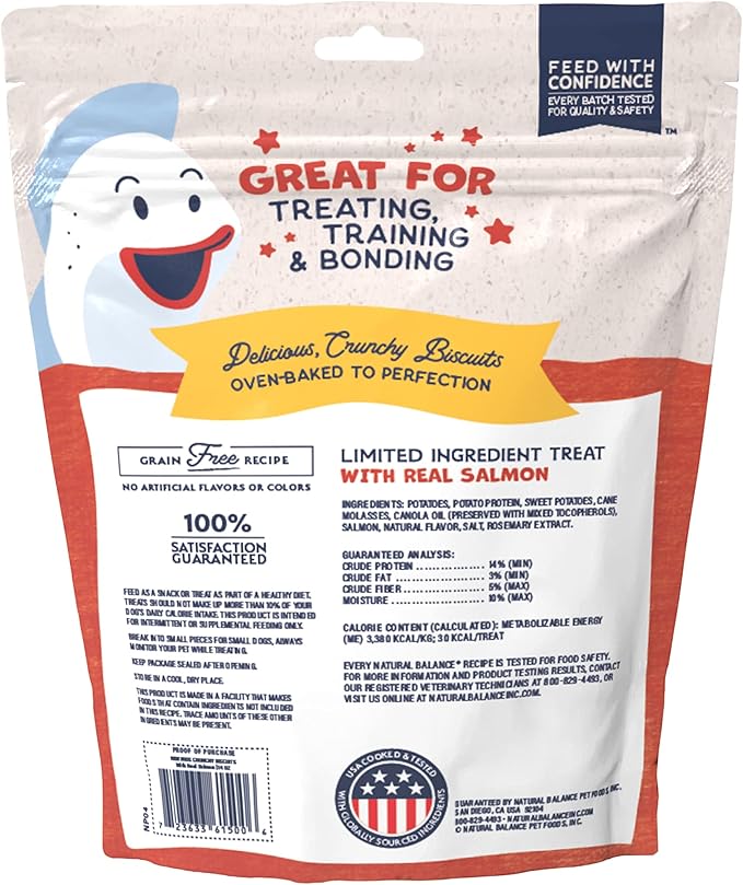 Natural Balance Limited Ingredient Rewards Crunchy Biscuits, Grain-Free Dog Treats for Adult Dogs of All Breeds, Salmon & Sweet Potato Recipe, 28 Ounce (Pack of 1)