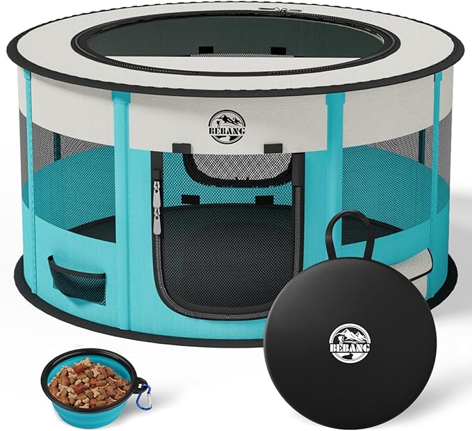 Playpen for Dogs, Large Foldable Pet Play Pens Indoor Outdoor Exercise Pen with Carrying Case Food Bowl for Cat Puppy Rabbit