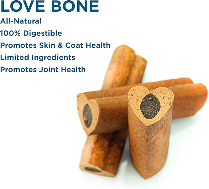 Best Bully Sticks Love Bones - Heart Shaped Chicken Dog Chews - USA Baked & Packed, Easy to Digest, Natural, High Protein - 6 Pack