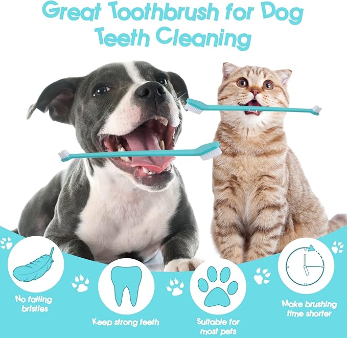50 Pack Dual Ended Long Dog & Cat Toothbrush, Pet Safe Super Soft Bristles for Pet Dog Puppy Kitten Dental & Oral Care Teeth & Gums, Pet toothbrushes in box, Bulk individual polybag (Colorful)