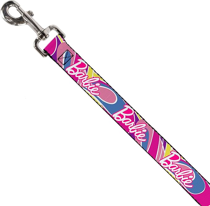Mattel Durable & Stylish Dog Leash with Snap Closure, Barbie Script Signature Logo Abstract Multi Color White, 6 Feet Long 1.0 Inch Wide