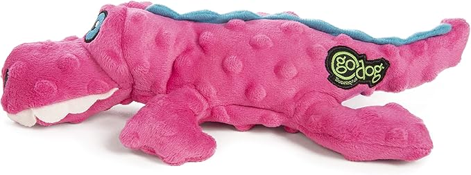 goDog Gators Squeaky Plush Dog Toy, Chew Guard Technology - Pink, Small
