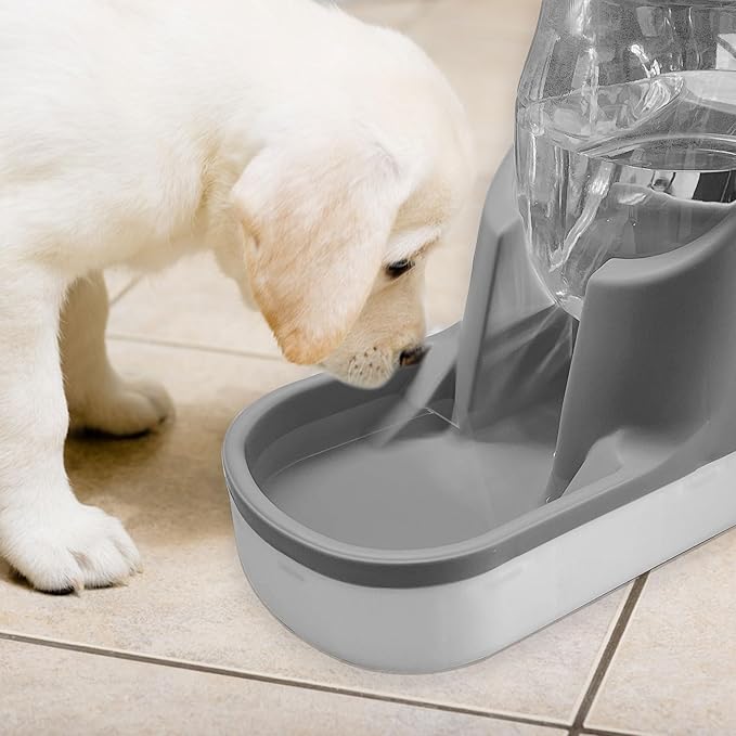 kathson Automatic Dog Water Dispenser 1 Gallon Gravity Cat Water Dispenser Dogs Water Station Bowl Large Capacity Feeder Waterer Pet Drinking Fountain Grey