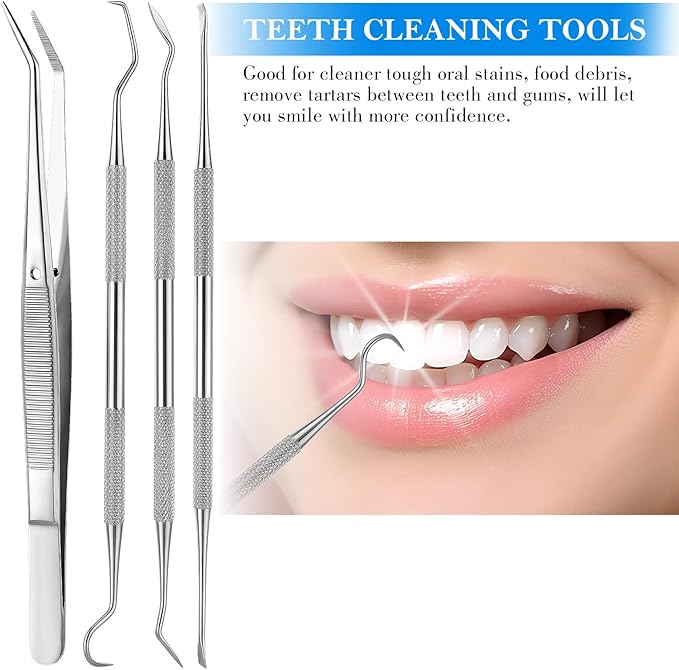 4 Pieces Dog Dental Tools, Pet Tooth Scaler and Scraper Stainless Double Headed Professional Tarter Removing Tool Scraper Pet Teeth Cleaning Tools Tartar Remover for Dog and Cat
