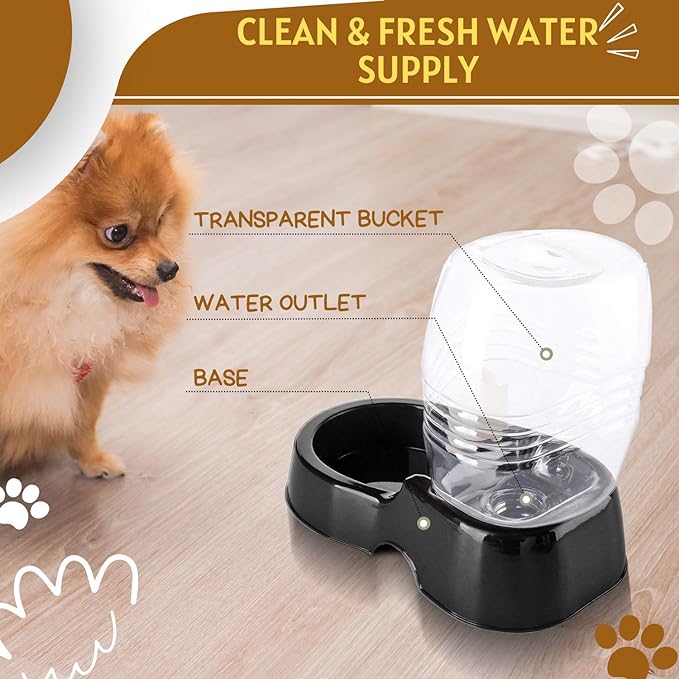 Flexzion Pet Water Dispenser Station, Black (1/4 Gallon) Auto Replenish Gravity Waterer Drinking Fountain Bottle Bowl Dish Portable Stand for Small Dog Cat Animal