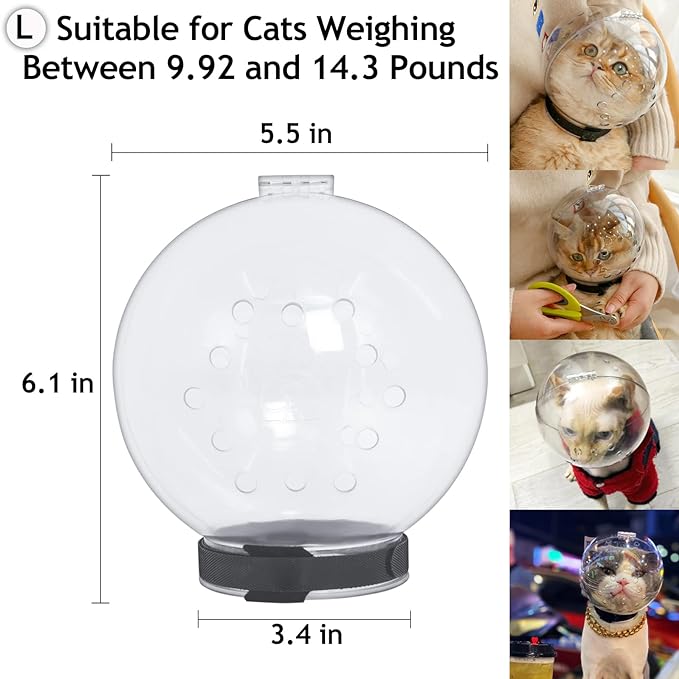 Cat Muzzle Cat Bubble Cat Helmet L Size, π·ππππππ π©πππππ Breathable Cat Hood, Adjustable Kitten Astronaut Helmet Prevent from Cats Biting, Cat Ball Mask for Aggressive Cat (Size L)