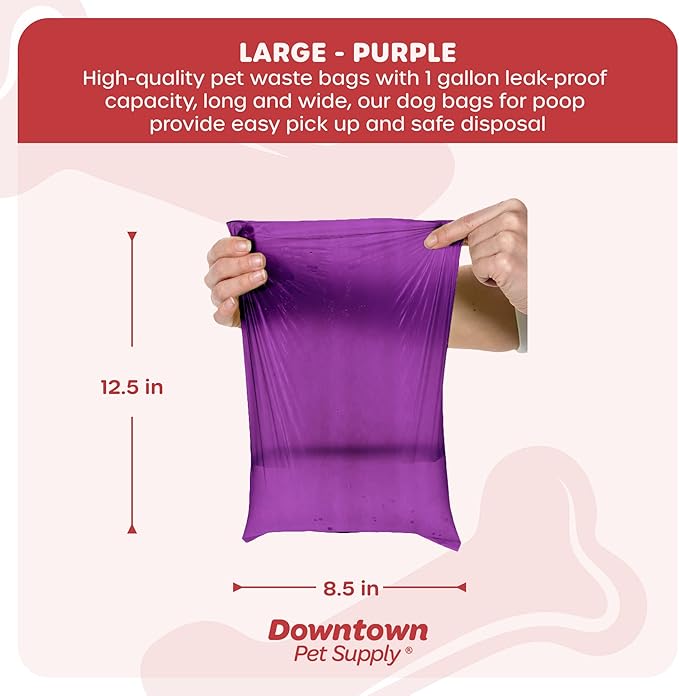 Downtown Pet Supply 960 Count Dog Poop Bags Refills with Leash Clip and Bone Bag Dispenser, Purple - Dog Waste Bags Unscented and Leak-Proof with Dog Poop Bag Dispenser - 12.5 x 8.5"