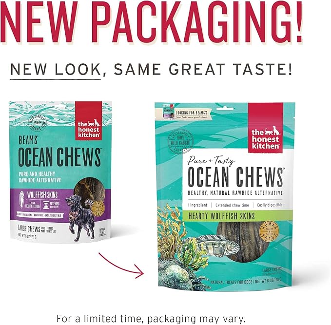 Pet Faves (3 Pack of 6oz) The Honest Kitchen Wolffish Ocean Chews Grain Free Dog Chew Treats – Natural Human Grade Dehydrated Fish Skins (6 oz Each) with 10ct Wipes