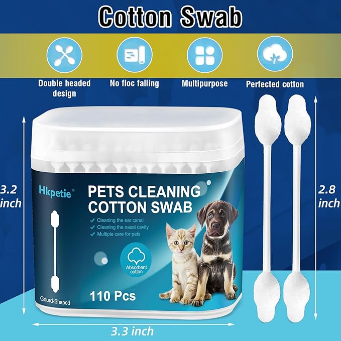 Cotton Swab for Pets, 110 pcs Dog Ear Cleaner Buds, Safety Dog Ear Infection Treatment, Specially Designed Cotton Sticks for Puppy and Kitten Ear Care