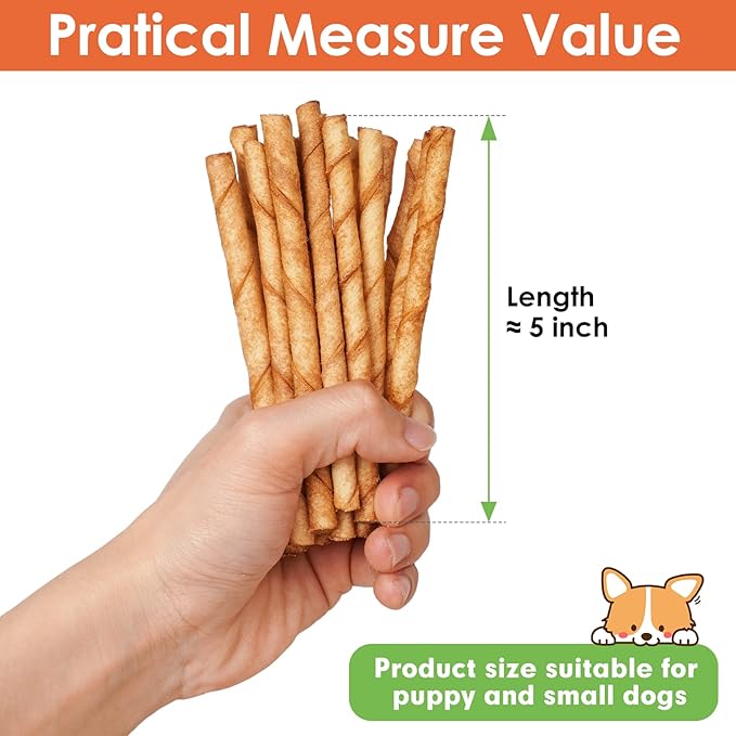 MON2SUN Dog Rawhide Twist Sticks Chicken Flavor 5 Inch Thin Sticks Rawhide Chews Dog Treats for Puppy and Small Dogs 120 Count