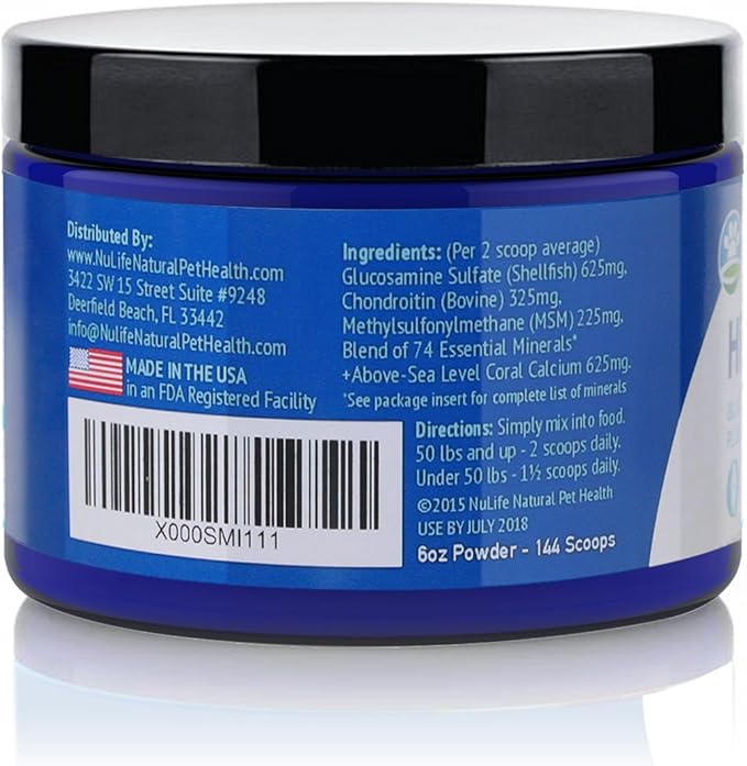 Advanced Glucosamine Powder for Dogs for Arthritis Pain Relief & Hip Dysplasia, Supports Joint Health & Reduces Inflammation with Glucosamine, Chondroitin, MSM & Coral Calcium, 6oz Powder