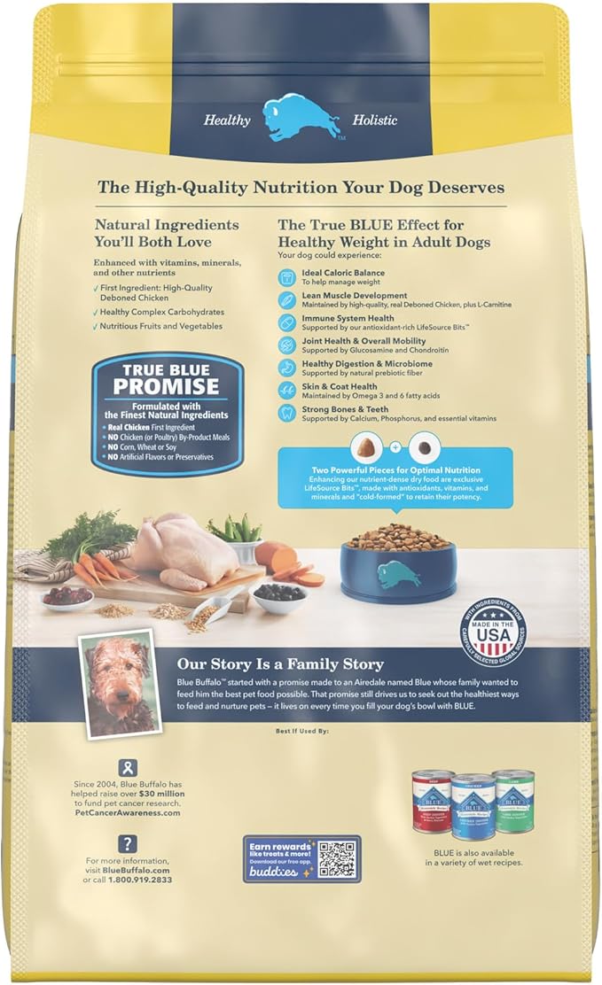 Blue Buffalo Life Protection Formula Natural Adult Healthy Weight Dry Dog Food, Chicken and Brown Rice 15-lb