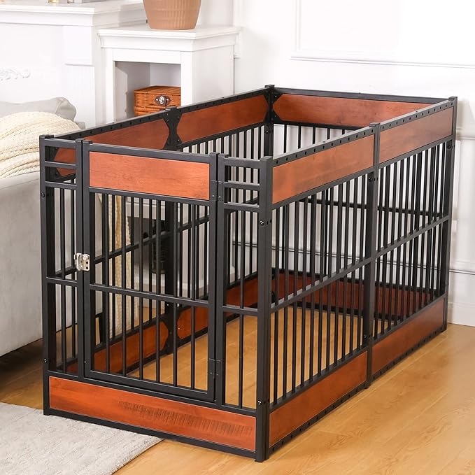 Dog Playpen, 31.5" Height Dog Pen Indoor, Heavy Duty, Safe and Sturdy, Furniture Style Puppy Pen (MAHOGANY)