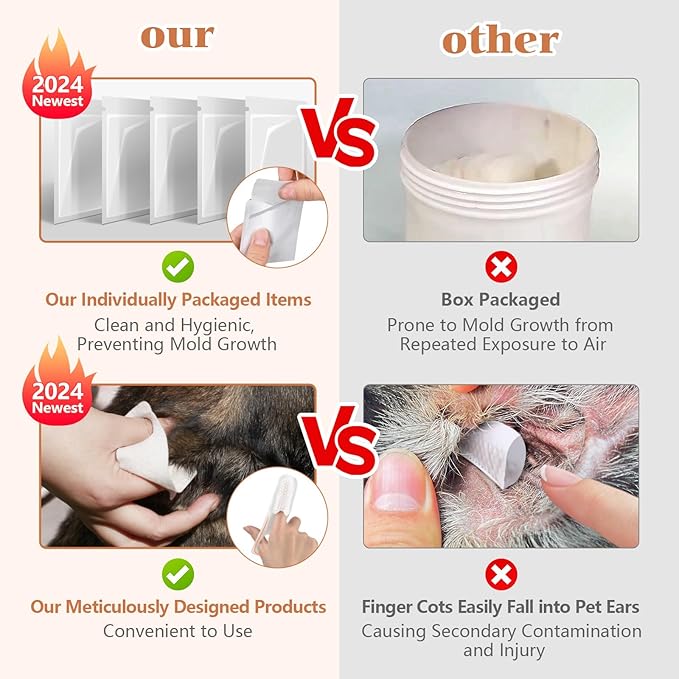 Dog Ear Wipes Finger - Portable and Convenient 50-Pack for Gentle Cleaning & Infection Treatment of Dogs' & Cats' Ears, Eyes, and Pets, Fresh and Comfortable Experience