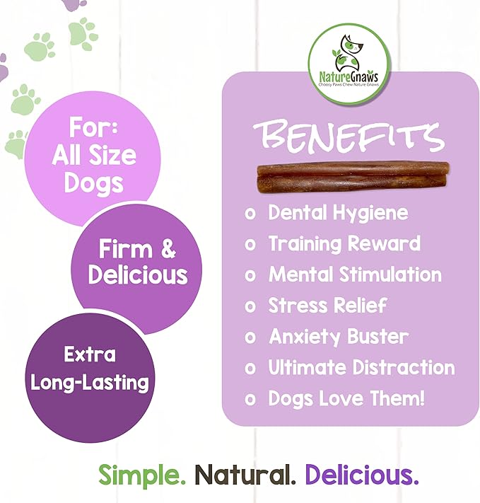 Nature Gnaws Beef Collagen Chews for Dogs - Premium Natural Beef Hide Bones - Long Lasting Bully Stick Alternative Chew Treats for Aggressive Chewers 6"