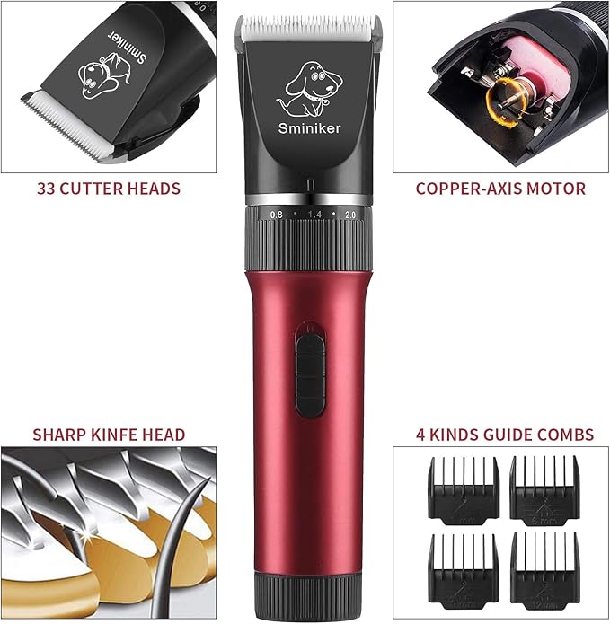 Low Noise Horses Clippers Rechargeable Cordless Pet Clippers Grooming Kit with Storage Bag 5 Speed Professional Animal Clippers Pet Grooming Kit