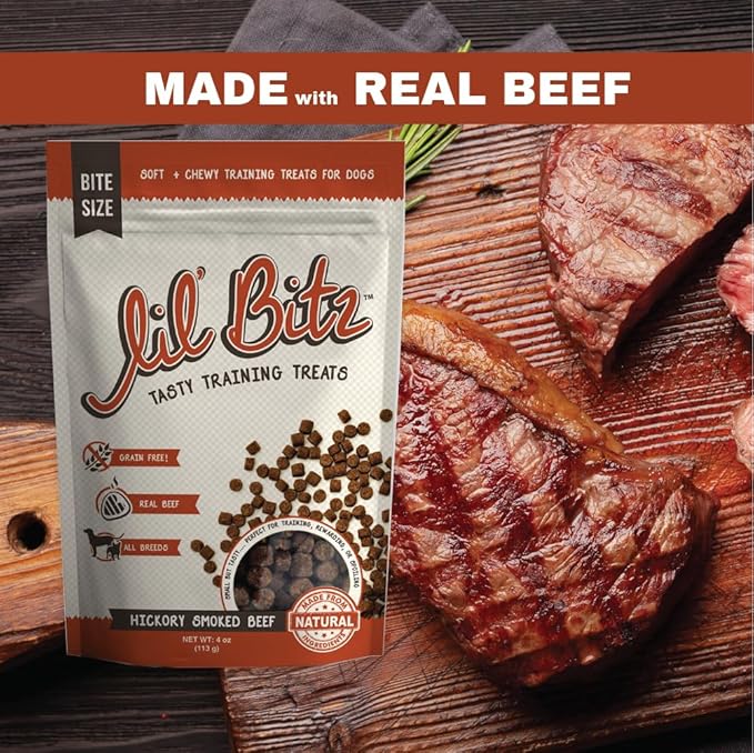 Lil' Bitz training Treats for Dogs and Cats (3 Pack, All Dog Sizes - Hickory Smoked Beef)