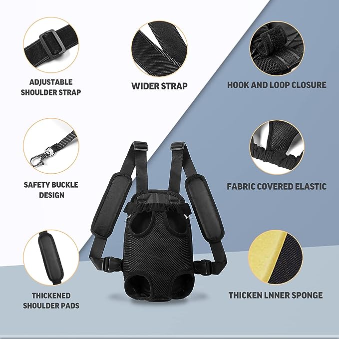 YUDODO Pet Dog Carrier Backpack Adjustable Dog Front Carrier, Legs Out Easy-Fit Dog Travel Backpack Carrier for Hiking Camping for Small Medium Dogs Cats and Rabbit (Small (Pack of 1), A-Black)