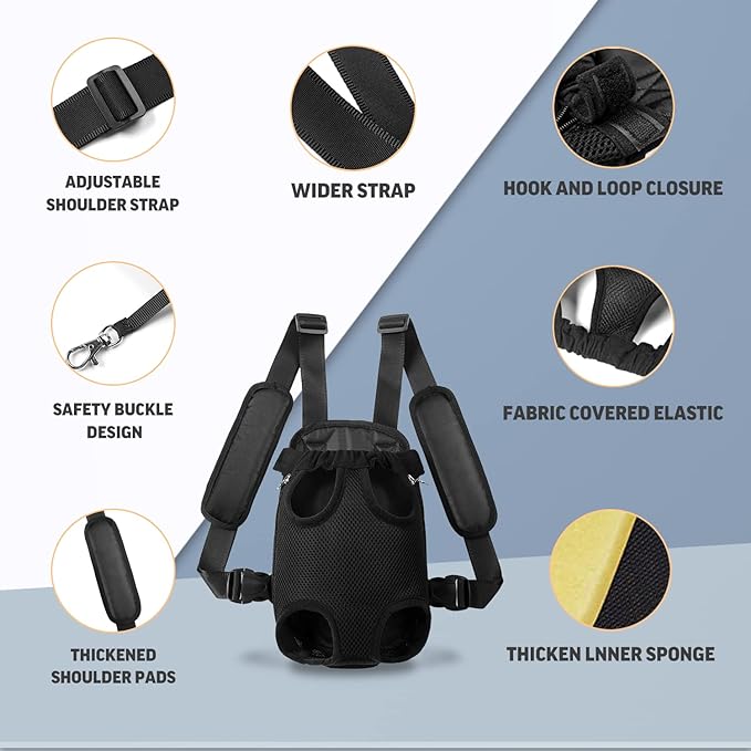 YUDODO Pet Dog Carrier Backpack Adjustable Dog Front Carrier, Legs Out Easy-Fit Dog Travel Backpack Carrier for Hiking Camping for Small Medium Dogs Cats and Rabbits (Large (Pack of 1), A-Black)