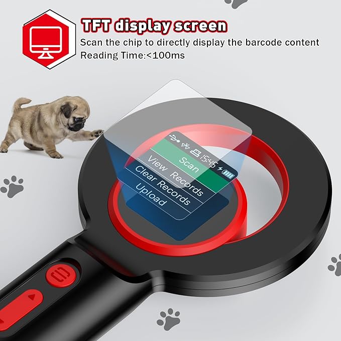 Symcode Pet Microchip Scanner, ISO11784/85/FDX-B/EMID (2.4GHz Wireless+Bluetooth+USB) All in one 1.44ā TFT Screen Display 240 Data Storage Upload to PC Microchip Scanner Reader for Dog/Pet/Cat/Animal