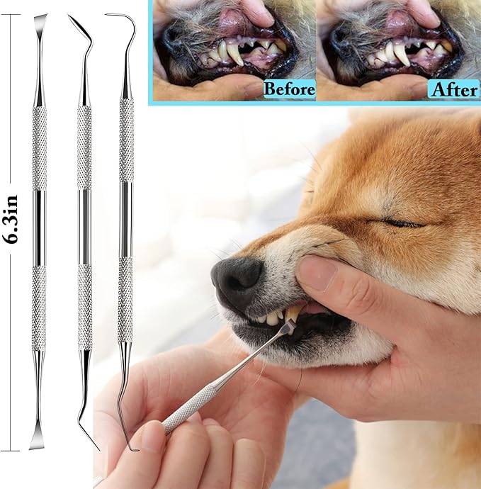 8 Pack Dog Teeth Cleaning Tools Plaque Remover, Dog Tooth Brushing Kit Include 3 Different Stainless Steel Dog Tooth Scraper and 2 Dog Toothbrush and 3 Dog Finger Toothbrush
