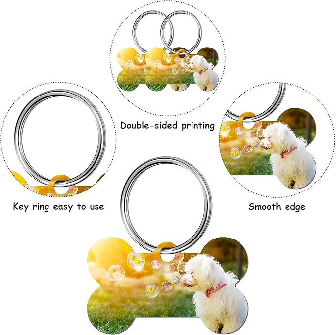 Hotop 16 Pieces Sublimation Blank Dog Tags Aluminum Dog ID Tags BoneShaped Pet Name Tags Double Sided Dog Collar Tags with 16 Pieces Key Rings for Dogs and Cats