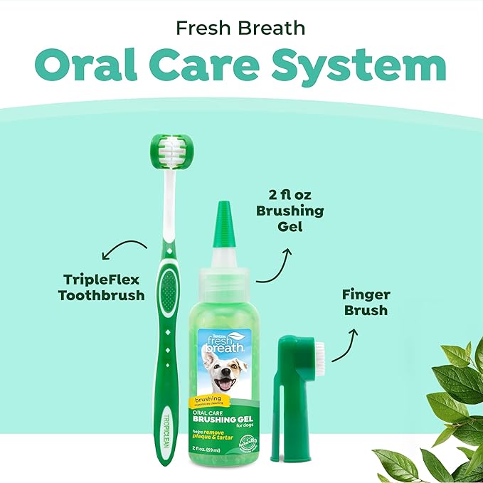 TropiClean Fresh Breath Toothbrush Kit for Small & Medium Dogs | Dog Toothbrush Kit to Fix Stinky Dog Breath | Easy to Use Plaque & Tartar Remover Kit