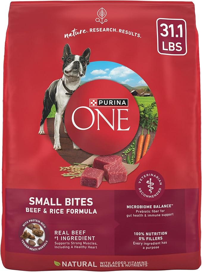 Purina ONE Small Bites Beef and Rice Formula Small High Protein Dry Dog Food Natural with Added Vitamins, Minerals and Nutrients - 31.1 lb. Bag