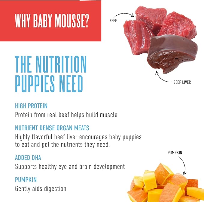 Tiki Dog Baby Mousse Wet Dog Food for Puppies, Beef & Beef Liver, 3 oz. Pouch (12 Count)
