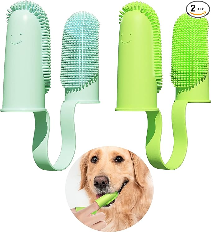 2 Pack Toothbrush for Dog, Finger Toothbrush Kit, 135ºSurround Bristles for Easy Teeth Cleaning, Double-Finger Toothbrush Dental Care for Puppies, Cats and Small Pets