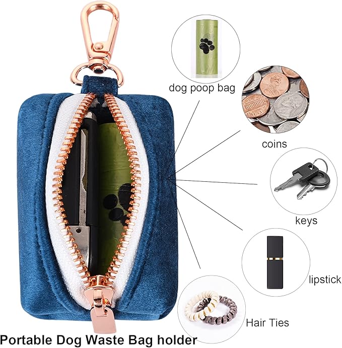 ARING PET Dog Waste Bag Dispenser, Velvet Doggy Poop Bags Holders Attach to Any Leashes, Cute Portable Washable Pet Waste Pouch Dispenser with Metal Zipper