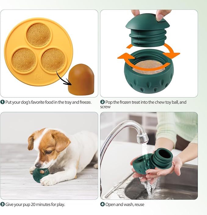 Dog Chew Toy, Interactive Puzzle Treat Dispensing Dog Toy with Silicone Tray Mold to Keep Them Busy, Frozen Fillable Rubber Dog Teething Toy for Small Medium Large Dogs, Sturdy Safe, Easy Clean