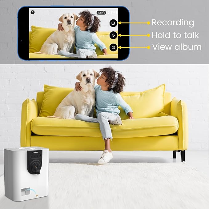 Pet Camera with Treat Dispenser, WiFi Smart Dog/Cat Camera, Free App, Tossing for Dogs/Cats, 1080P Camera, Live Video, Auto Night Vision, 2-Way Audio, No Monthly Fee