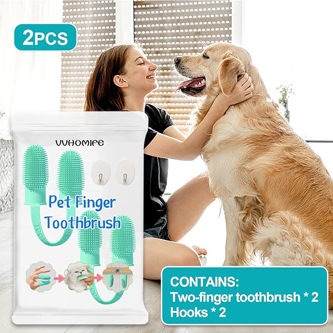 Two Finger Toothbrush for Dogs, Cat Toothbrush Two Finger, Double Cleaning Strength, Double The Efficiency, Efficient Teeth Cleaning, Ergonomic, Ring Bristle, Easier to Use. (2-pcs, blue)
