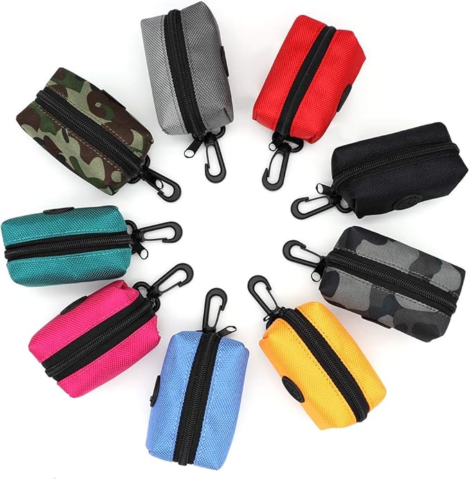 SLSON Pet Waste Bag Dispenser Zippered Pouch,Portable Dog Poop Bag Holder Leash Attachment Lightweight Fabric Bags (Green)