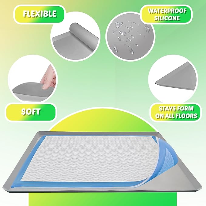 Skywin Dog Pad Holder Tray for 27.5 x 44 Inches Training Pads (Light Grey) - Easy to Clean and Store Perfect for Dog Potty Tray – Silicon Wee Wee Pad Holder, No Spill Pee Pad Holder for Dogs