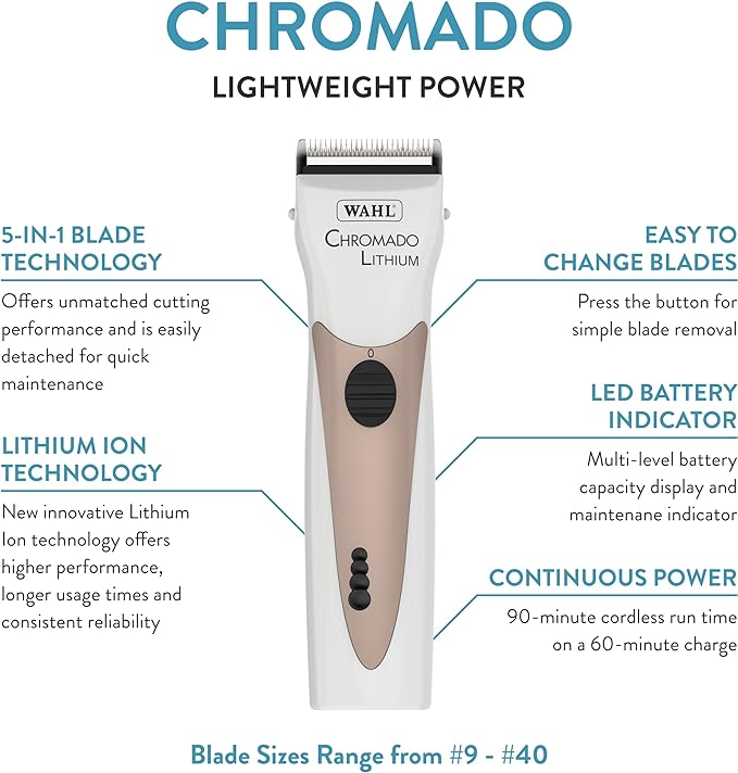 Wahl Professional Animal Chromado Lithium Pet, Dog, Cat, & Horse Corded/Cordless Clipper Kit - White & Rose Gold