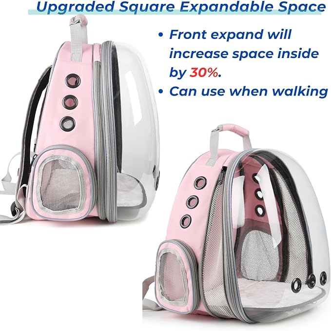 Lollimeow Bubble Expandable Cat Backpack Pet Travel Carrier for Cats and Dogs (Pink-Front Expandable)